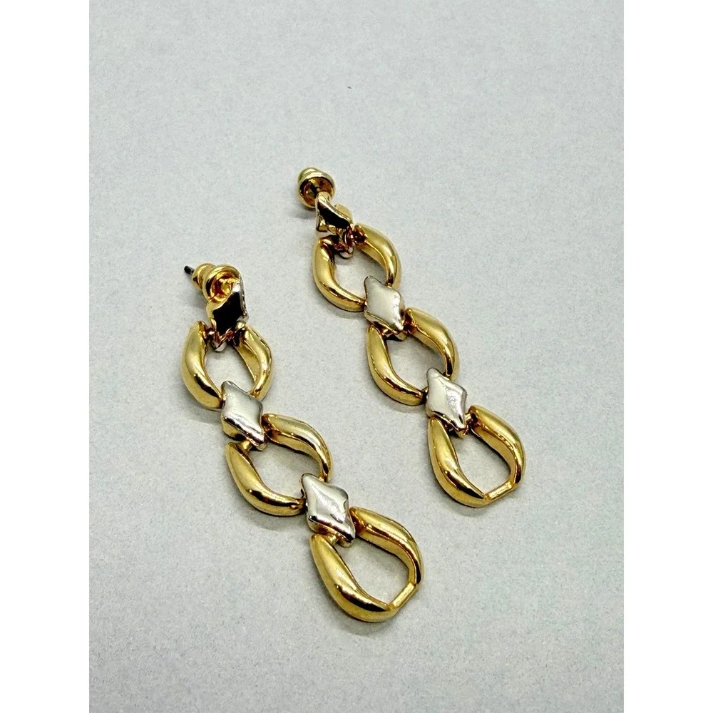 Mixed Metal Gold Silver Tone Dimensional Open Link Necklace Bracelet Earring Set